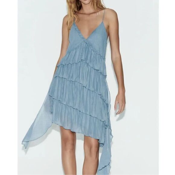 ZARA PLEATED ASYMMETRIC DRESS - Picture 1 of 6